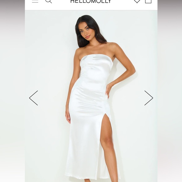 Hello Molly White Satin Midi Strapless Dress with Lace Detailing - Picture 7 of 12